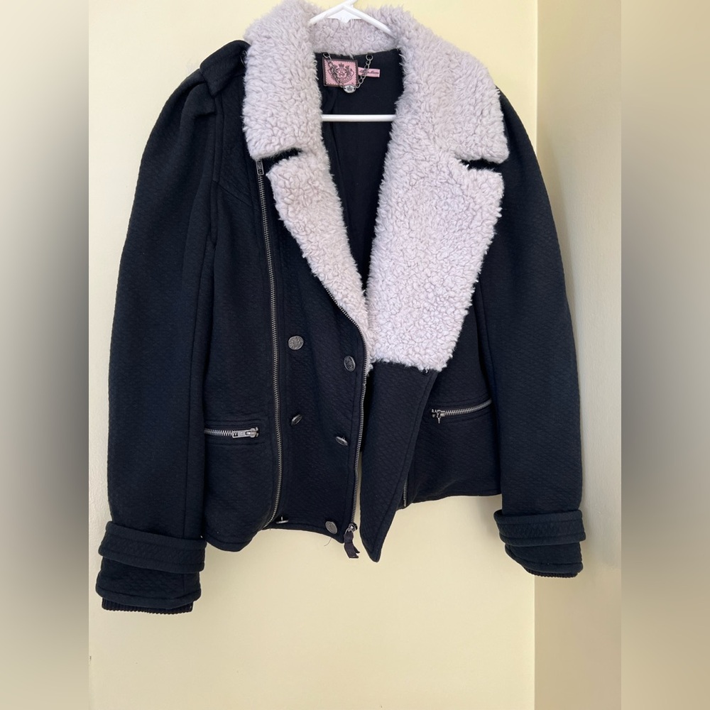Juicy Couture Black Jacket with White Teddy Collar